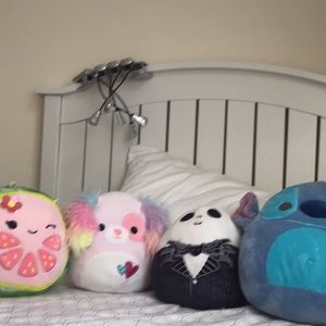 The Watermelon is Lena, The dog is bryce The skeleton is jack,blue one is stitch